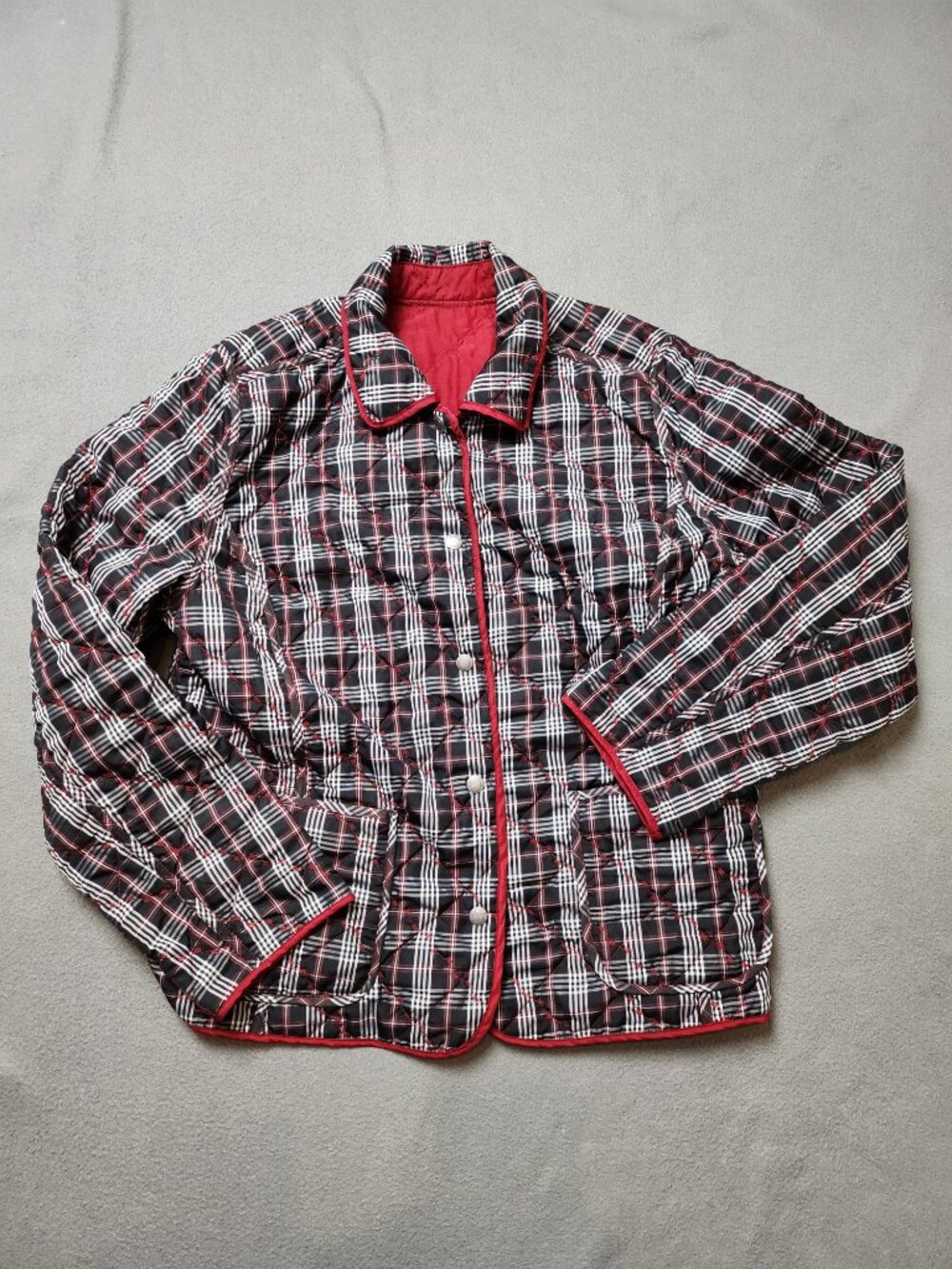 Vintage 90s Northern Reflections Reversible Quilted Jacket Plaid Red Loon L